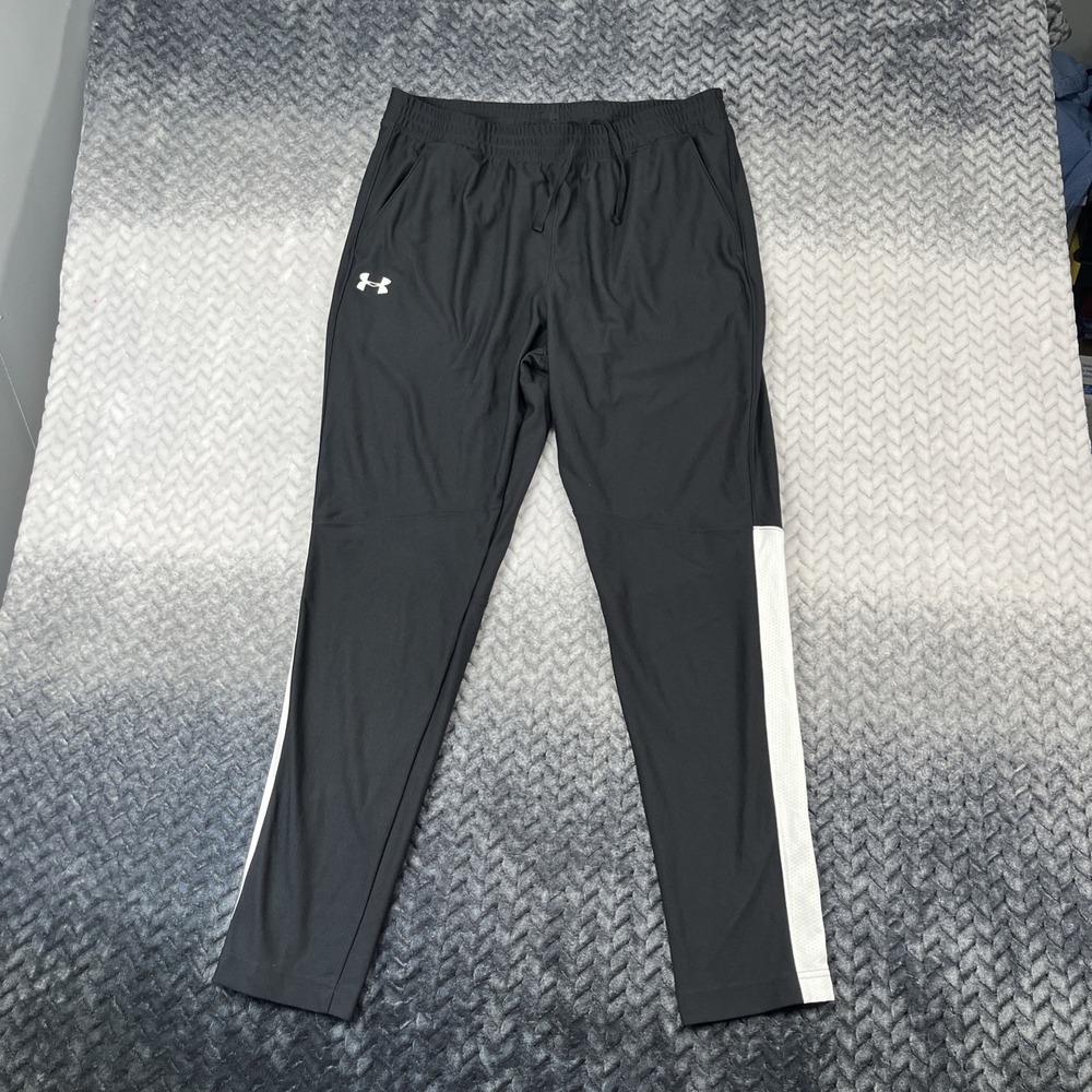 Under Armour Track Pants Mens XL Black Polyester Stretch Tapered Fit Drawstring